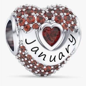 January birthstone Silver Heart Charm with Red CZ fits all Pandoras